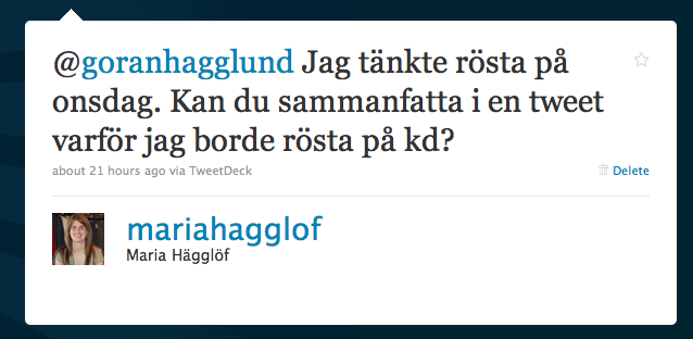 Tweet till Göran Hägglund